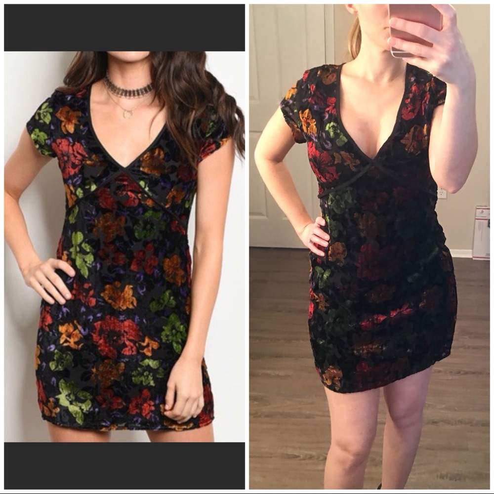 Velvet Floral V-neck Dress - Picture 2 of 4